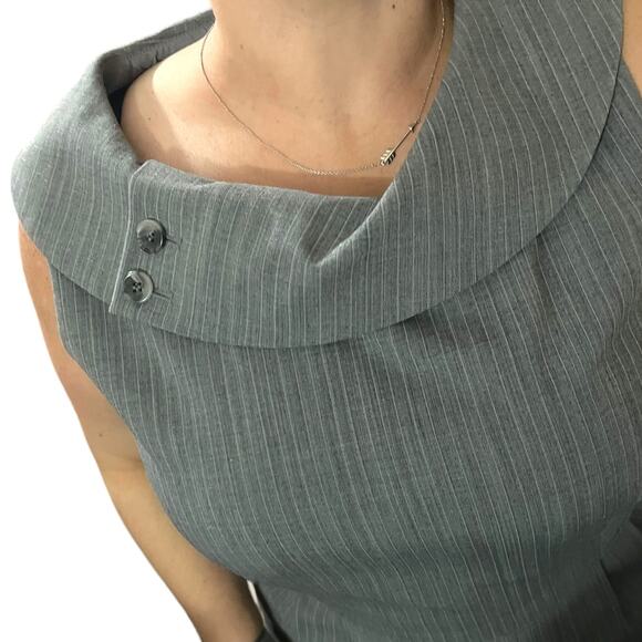 Tahari Arthur S. Levine (12) Pinstripe Fold Collar Sleeveless Sheath Dress Lined - Picture 7 of 14